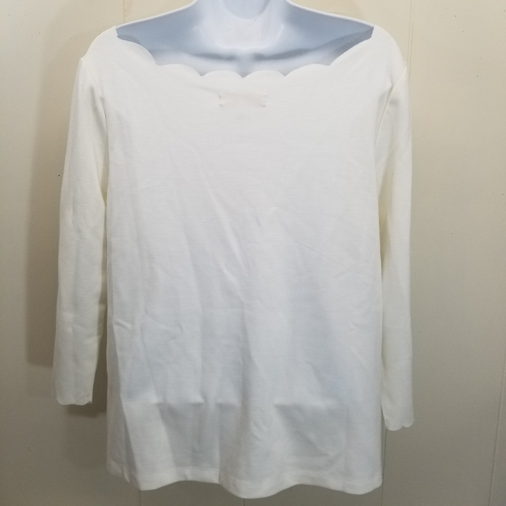 Anthro Eri Ali M Top Scalloped Neck Ivory PAULINA - Picture 5 of 8
